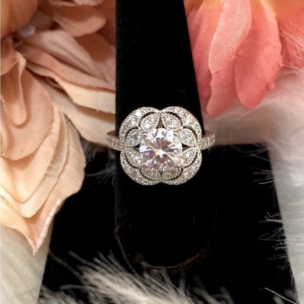 Antique Style Ring With Micro Pave Setting And Large Center Solitaire Stone NEW!